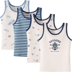 2-10 Years Boys Vest Kids Tank Tops Cotton Shirt Sleeveless Soft Breathable Toddler Children Undershirts 4 Pack
