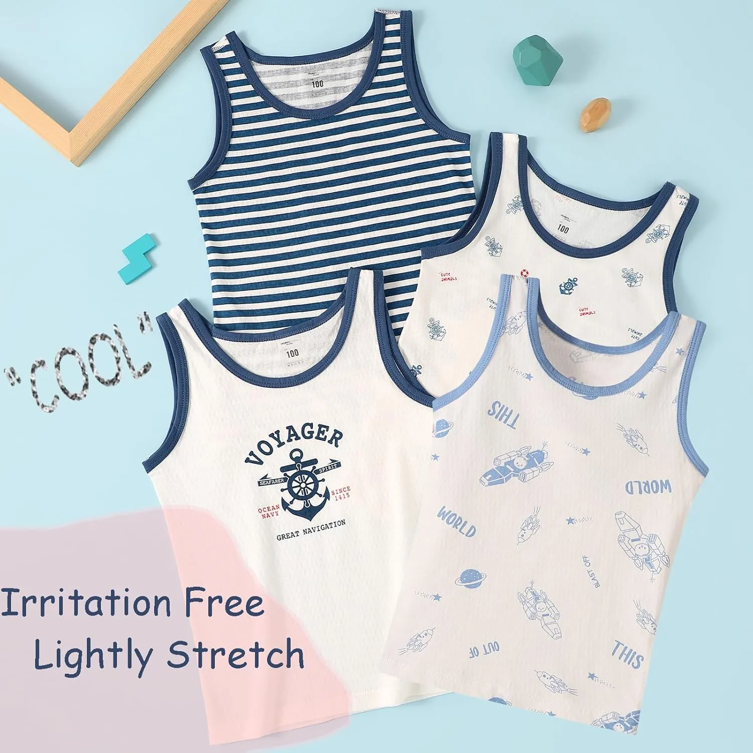 2-10 Years Boys Vest Kids Tank Tops Cotton Shirt Sleeveless Soft Breathable Toddler Children Undershirts 4 Pack