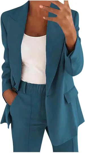 2 Piece Blazer Sets Women Trendy 2025 Workout Outfits Plus Size Business Casual Pant Suit Set Dressy Pants Suits