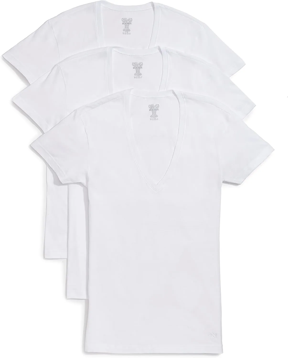 2(X)IST Mens Essential Cotton Slim Fit Deep V-Neck T-Shirt 3-Pack