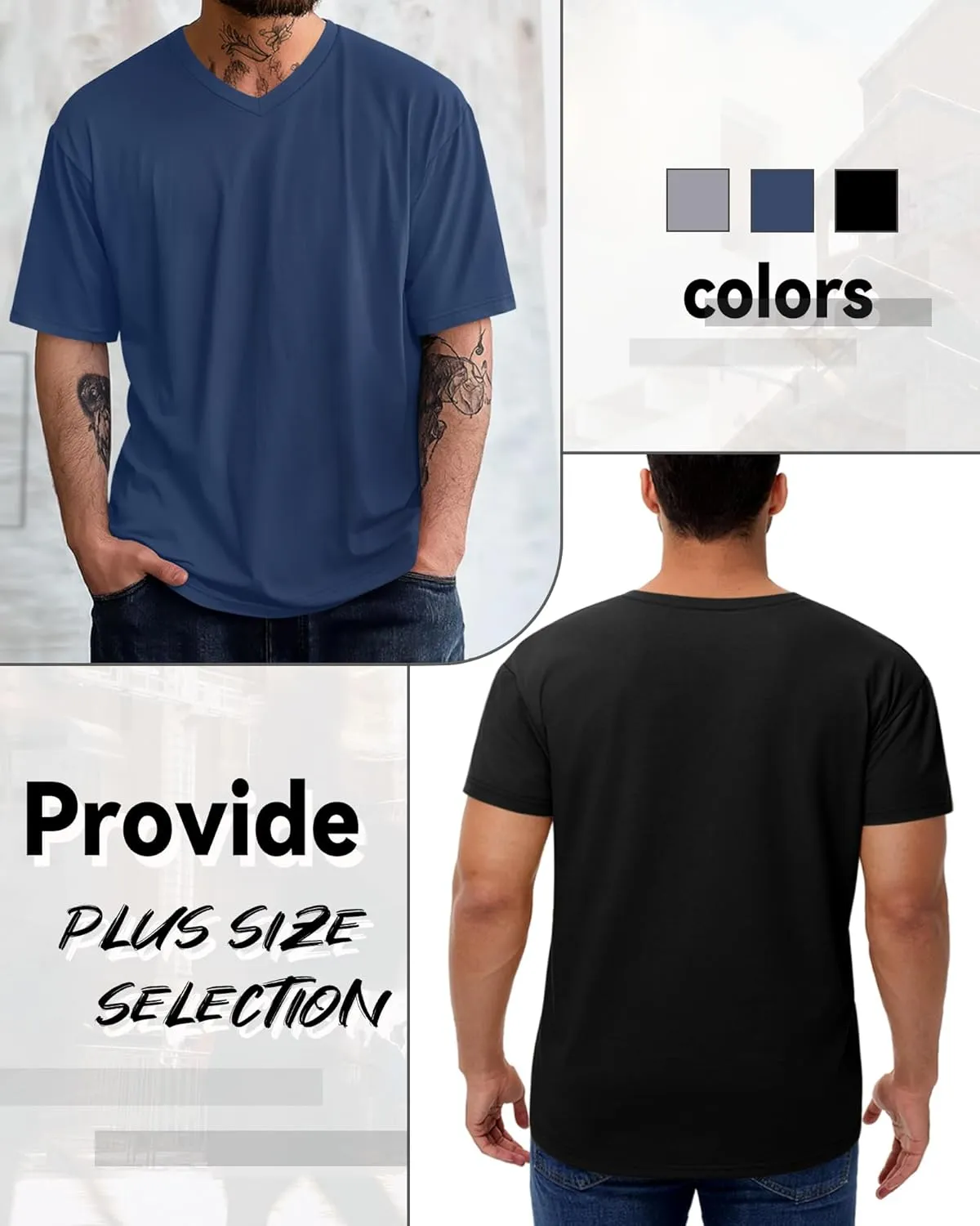 3 Pack Men's 95% Cotton Big and Tall Shirts V Neck L-5xl Plus Size Short Sleeve Soft Casual 2025 Summer Tee