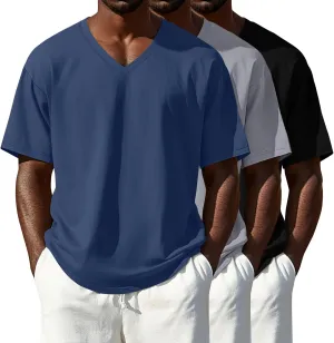 3 Pack Men's 95% Cotton Big and Tall Shirts V Neck L-5xl Plus Size Short Sleeve Soft Casual 2025 Summer Tee