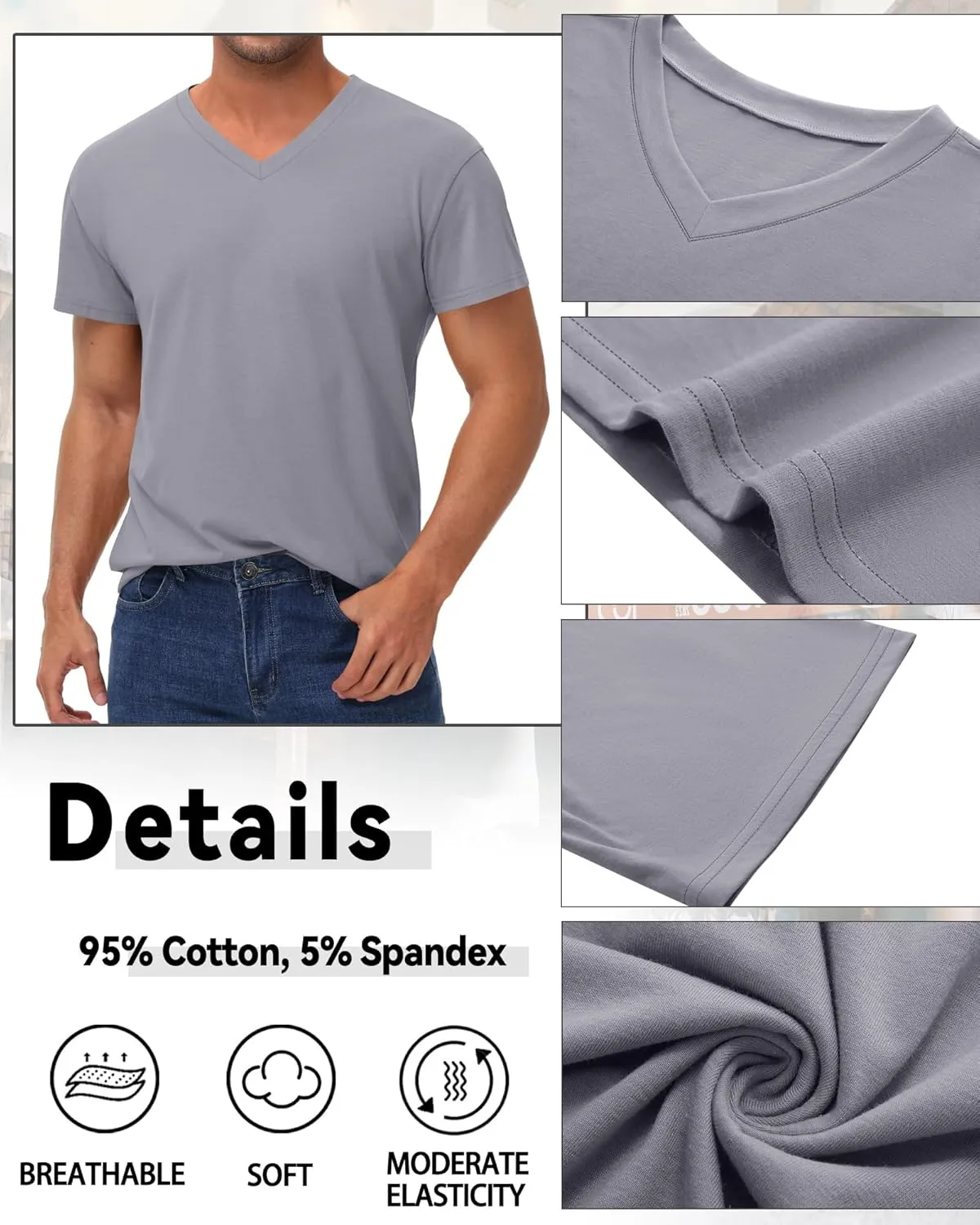 3 Pack Men's 95% Cotton Big and Tall Shirts V Neck L-5xl Plus Size Short Sleeve Soft Casual 2025 Summer Tee