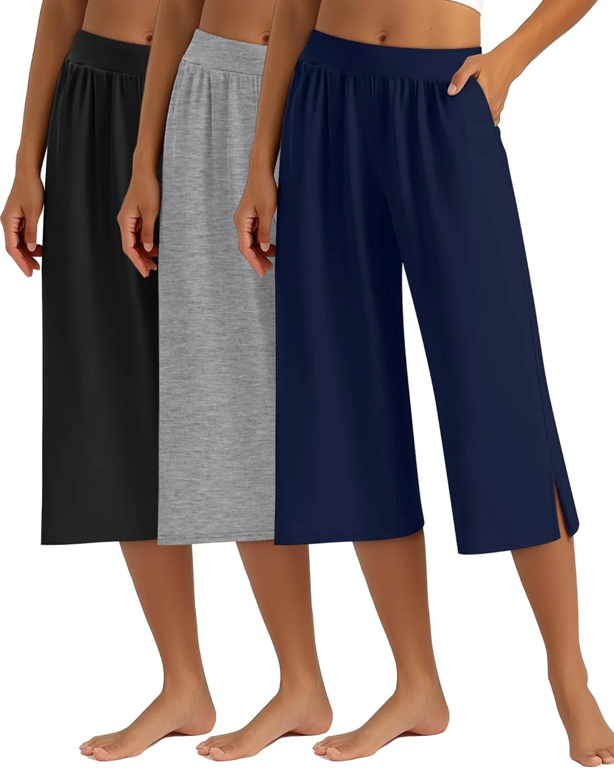 3 Pack Women's Capri Pants Capri Joggers Loose Cropped Workout Sweatpants Running Lounge Pants with Pockets