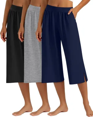 3 Pack Women's Capri Pants Capri Joggers Loose Cropped Workout Sweatpants Running Lounge Pants with Pockets