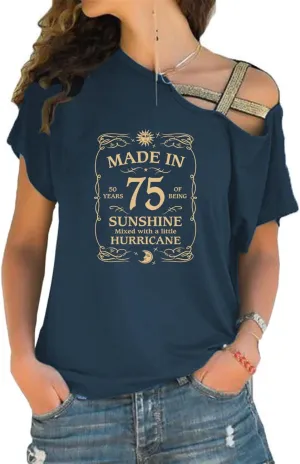 50th Happy Birthday Sunshine Print Gifts Cross Shoulder Straps Women's T-Shirt Tops