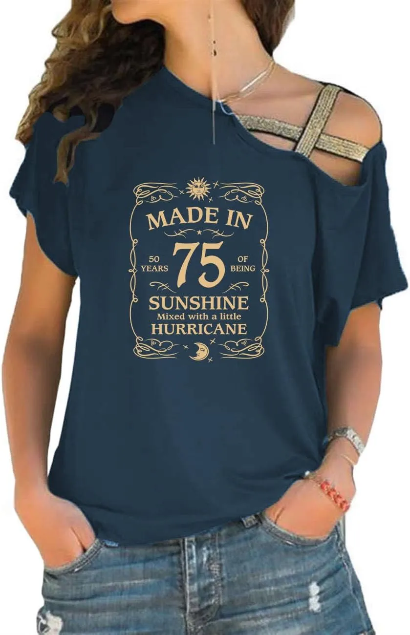 50th Happy Birthday Sunshine Print Gifts Cross Shoulder Straps Women's T-Shirt Tops
