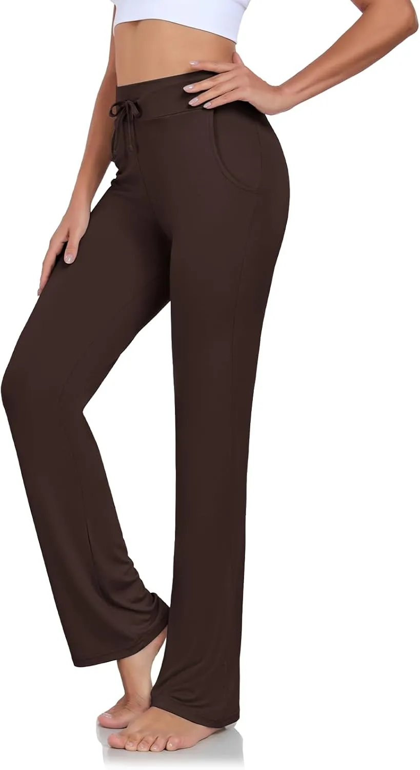 ADANIKI Womens Yoga Pants with Pockets Straight-Leg Loose Comfy Modal Drawstring Lounge Running Long Active Casual Sweatpants