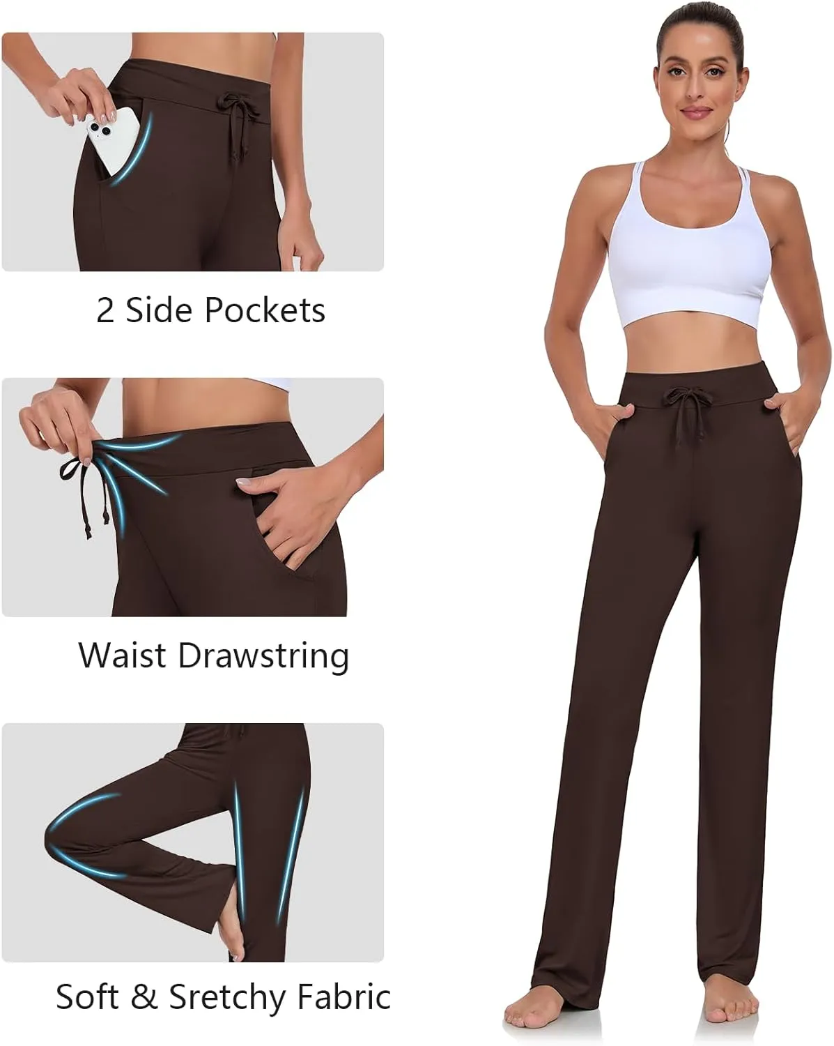 ADANIKI Womens Yoga Pants with Pockets Straight-Leg Loose Comfy Modal Drawstring Lounge Running Long Active Casual Sweatpants