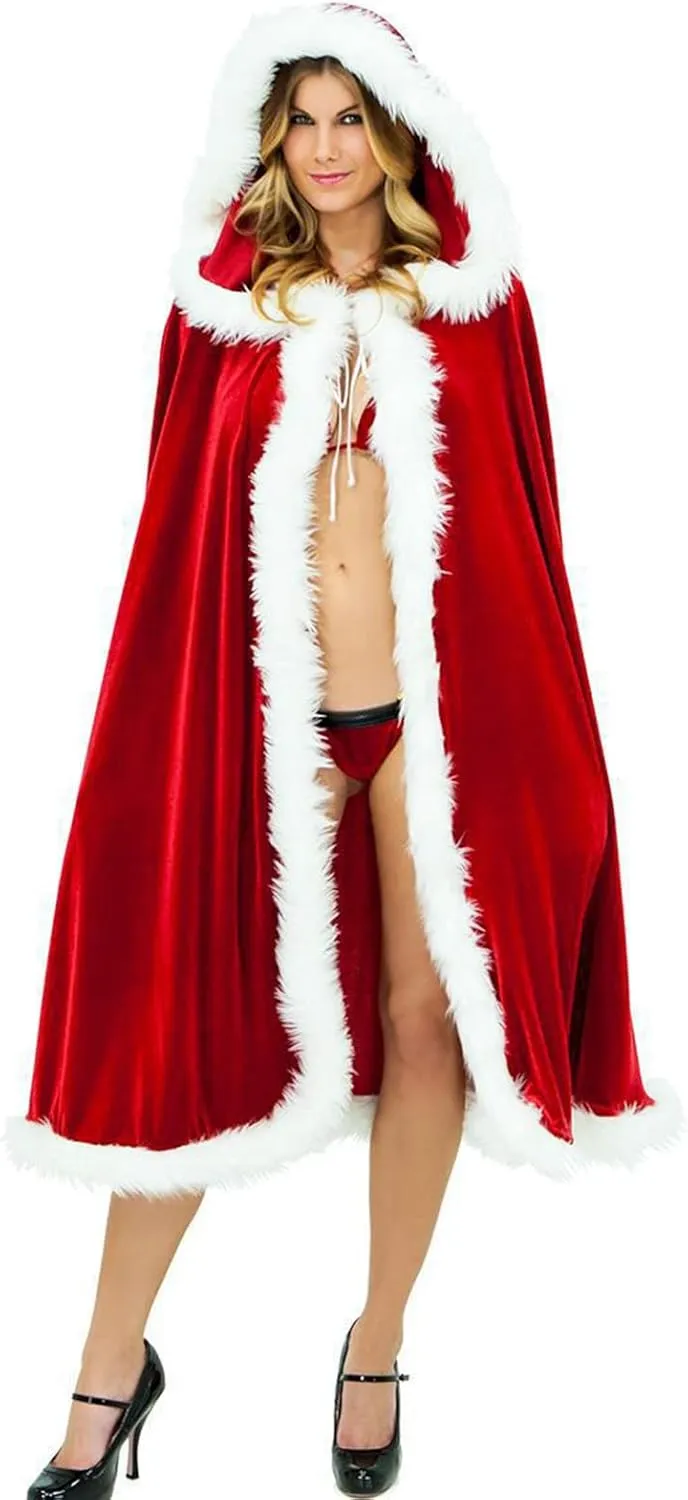 Adult Plush Christmas Santa Cape Velvet Hooded Cosplay Costume Cloak Little Red Riding Hood Masquerade Party Cape
