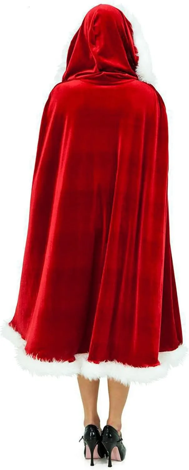 Adult Plush Christmas Santa Cape Velvet Hooded Cosplay Costume Cloak Little Red Riding Hood Masquerade Party Cape