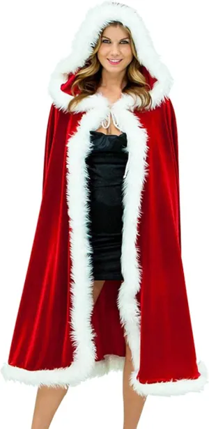 Adult Plush Christmas Santa Cape Velvet Hooded Cosplay Costume Cloak Little Red Riding Hood Masquerade Party Cape