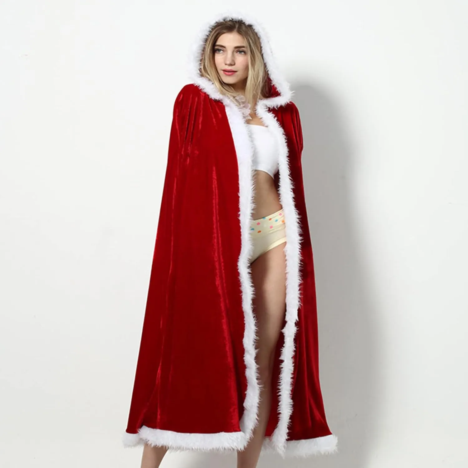 Adult Plush Christmas Santa Cape Velvet Hooded Cosplay Costume Cloak Little Red Riding Hood Masquerade Party Cape