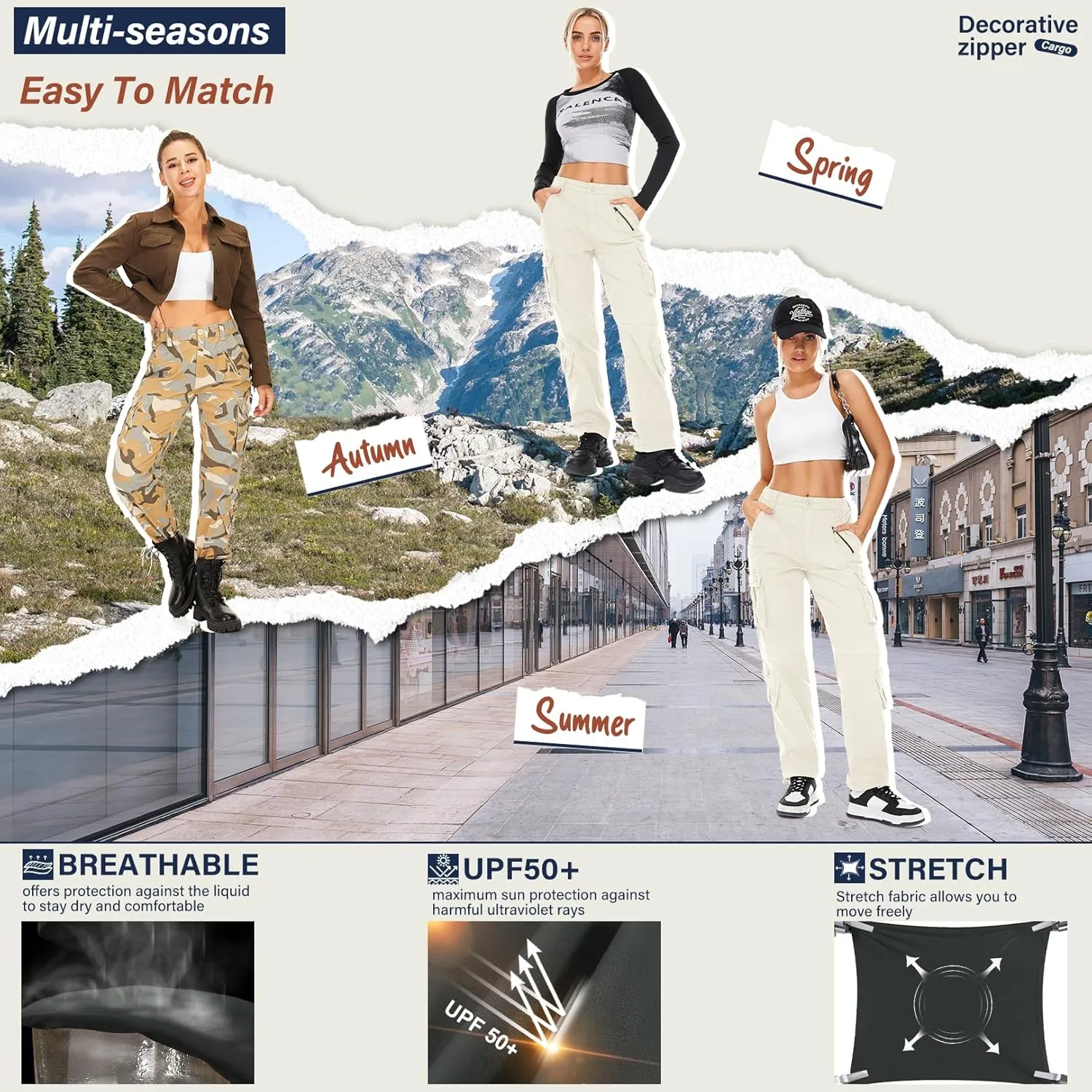 Alfiudad Womens Cargo Pants with Pockets, Women's Casual Military Army Hiking Combat Tactical Work Pants Trousers