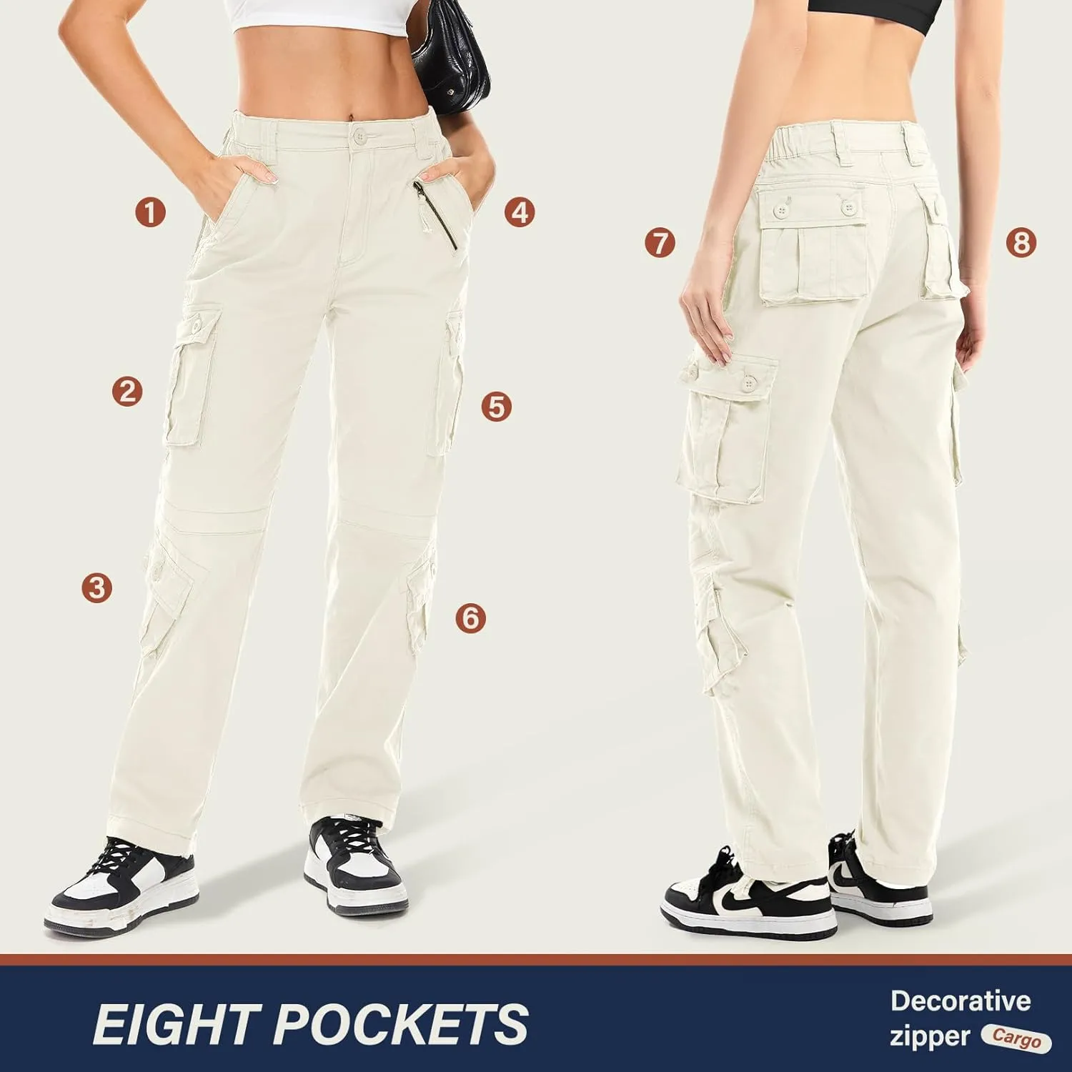 Alfiudad Womens Cargo Pants with Pockets, Women's Casual Military Army Hiking Combat Tactical Work Pants Trousers