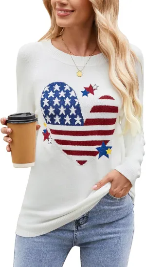Alsol Lamesa Women's Cute Heart Sweater Long Sleeve Crewneck Pullover Ribbed Knit Casual Sweaters