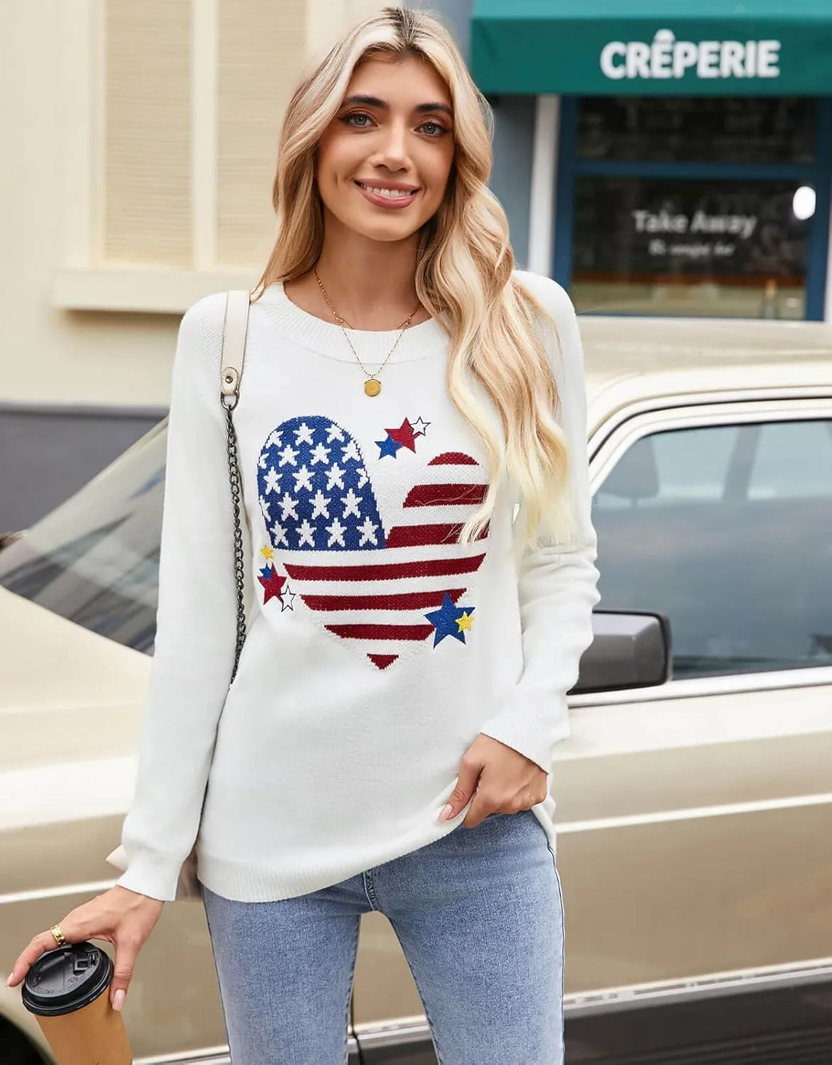 Alsol Lamesa Women's Cute Heart Sweater Long Sleeve Crewneck Pullover Ribbed Knit Casual Sweaters