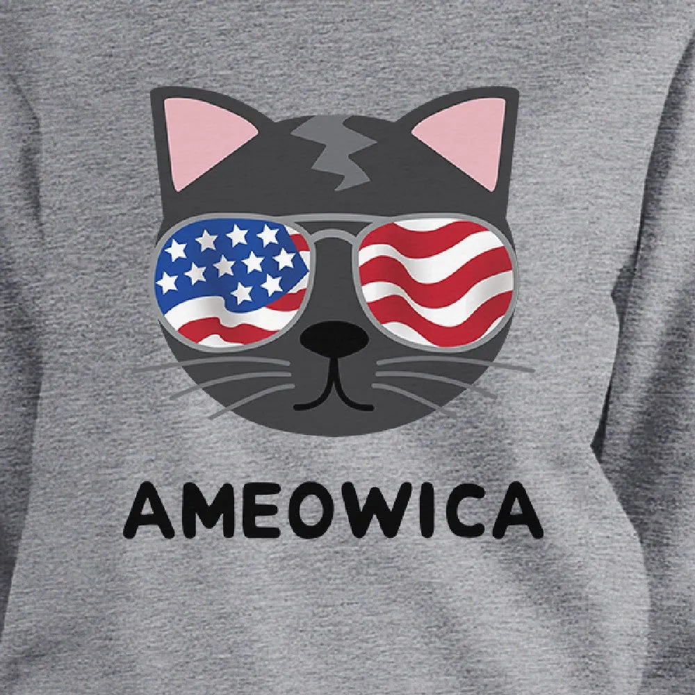 Ameowica Unisex Gray Cute Cat Sweatshirt For Independence Day