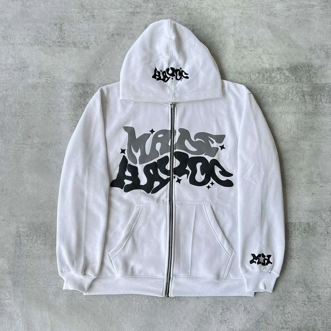 American Streetwear Printed Zipper Hoodie