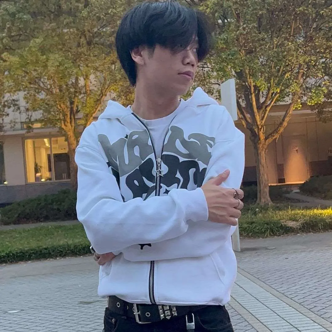 American Streetwear Printed Zipper Hoodie