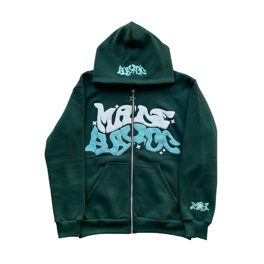 American Streetwear Printed Zipper Hoodie