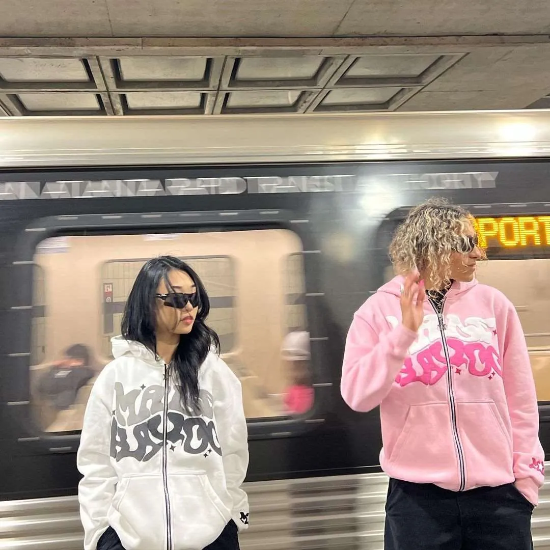 American Streetwear Printed Zipper Hoodie