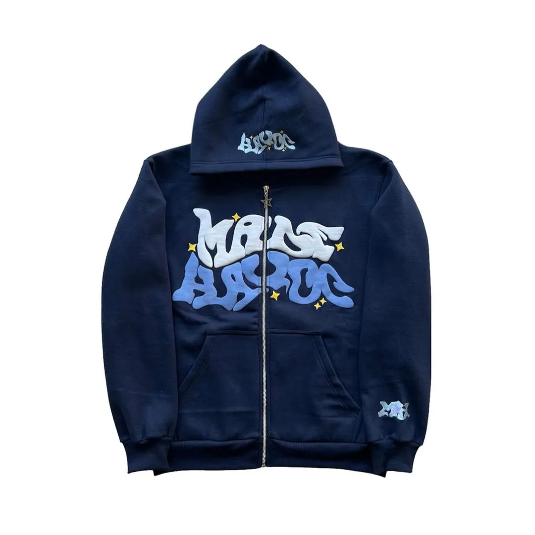 American Streetwear Printed Zipper Hoodie