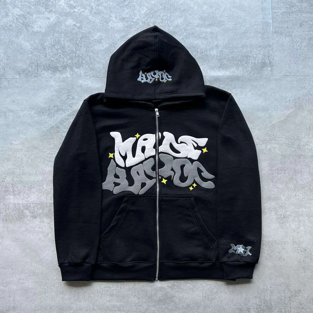 American Streetwear Printed Zipper Hoodie