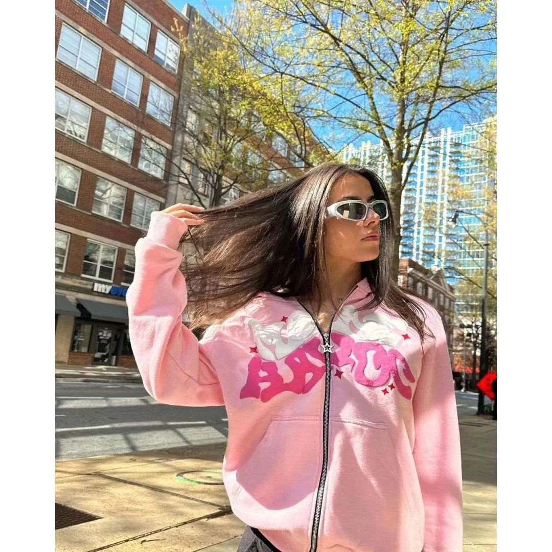 American Streetwear Printed Zipper Hoodie