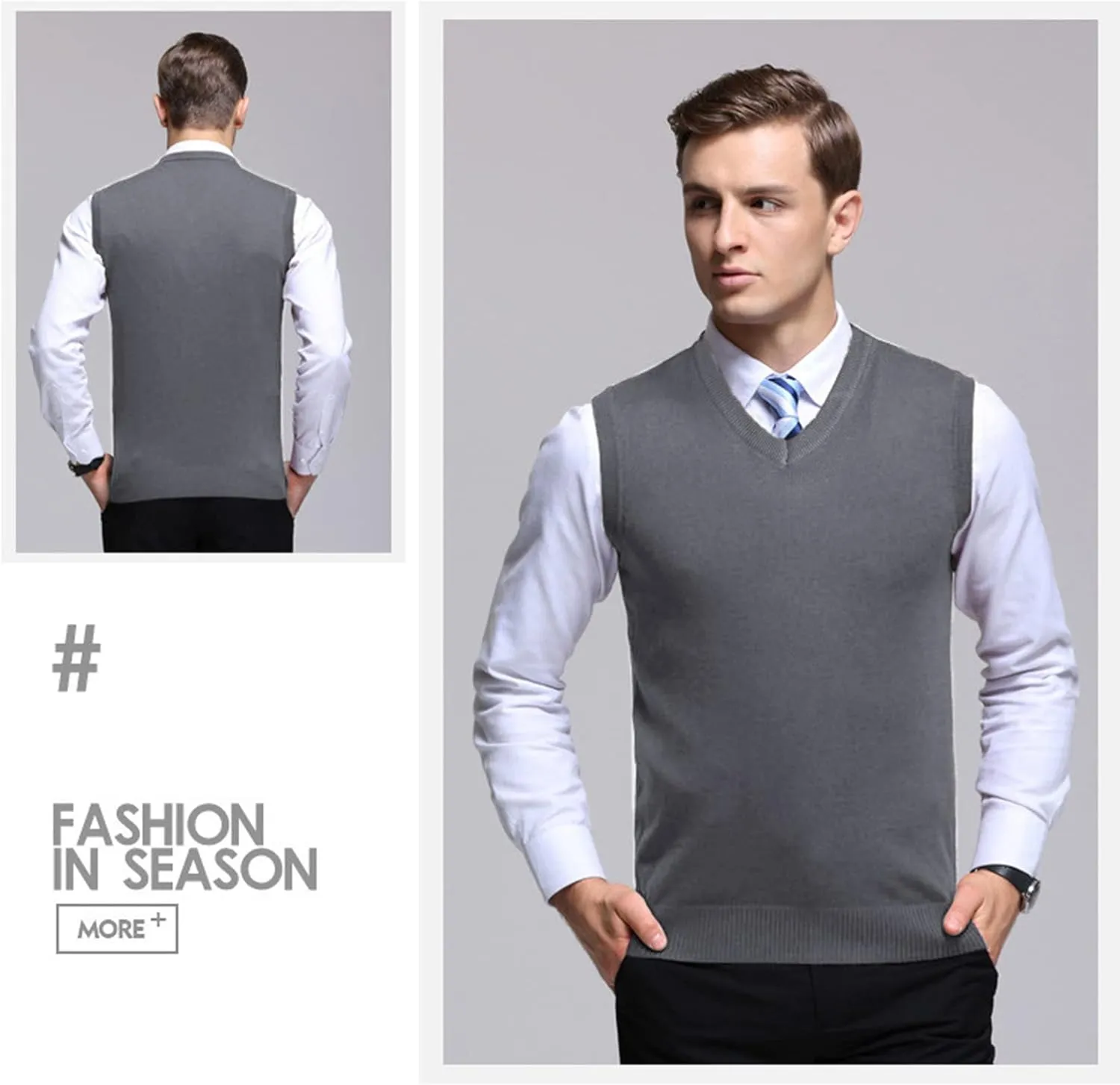 Amussiar Men's Casual Sweater Vest V-Neck Slim Fit Sleeveless Sweater Knitted Pullover Vest