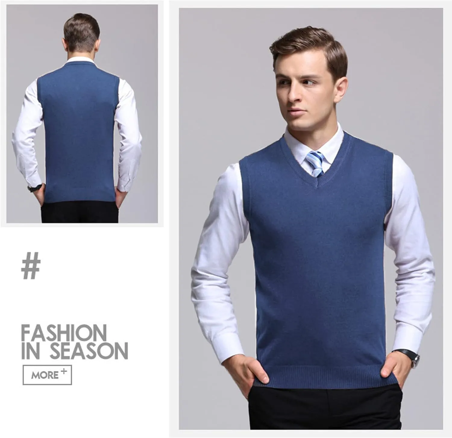 Amussiar Men's Casual Sweater Vest V-Neck Slim Fit Sleeveless Sweater Knitted Pullover Vest