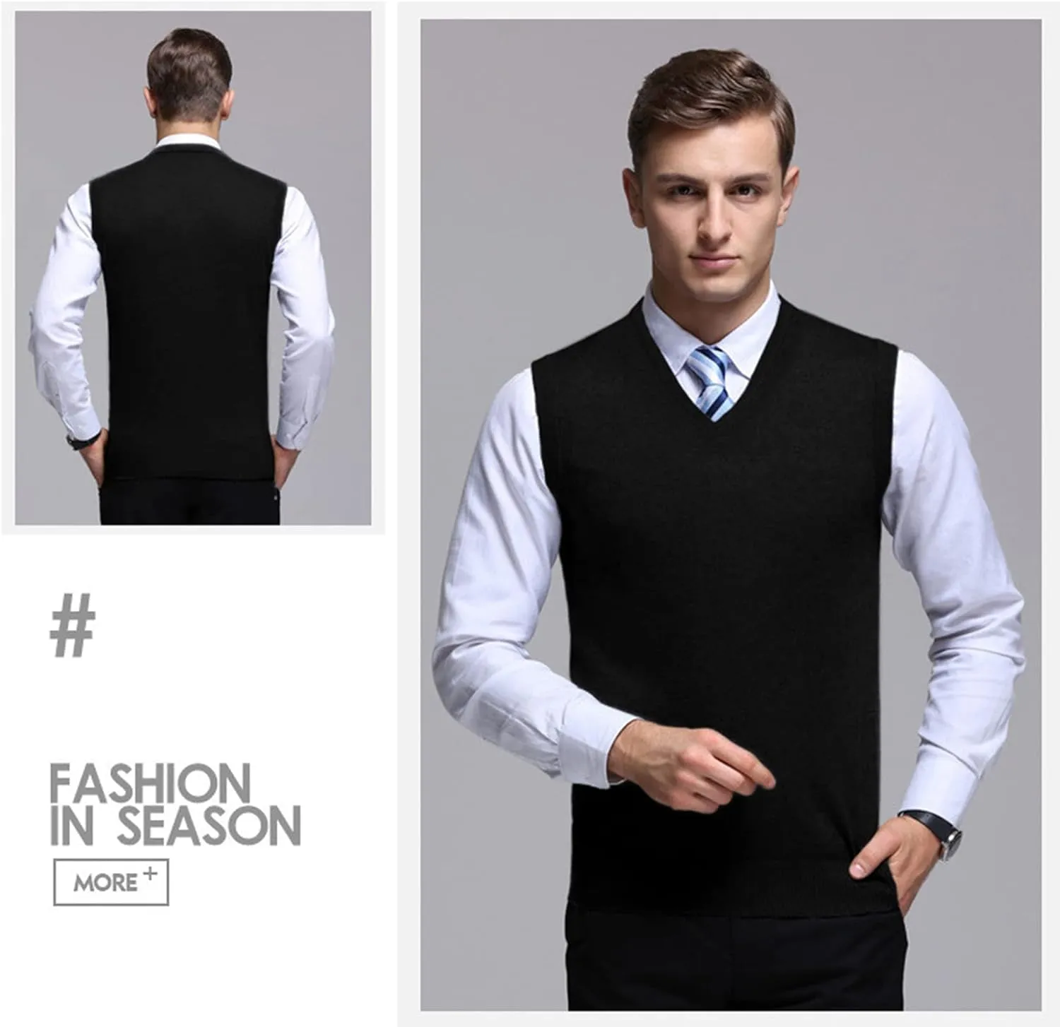 Amussiar Men's Casual Sweater Vest V-Neck Slim Fit Sleeveless Sweater Knitted Pullover Vest
