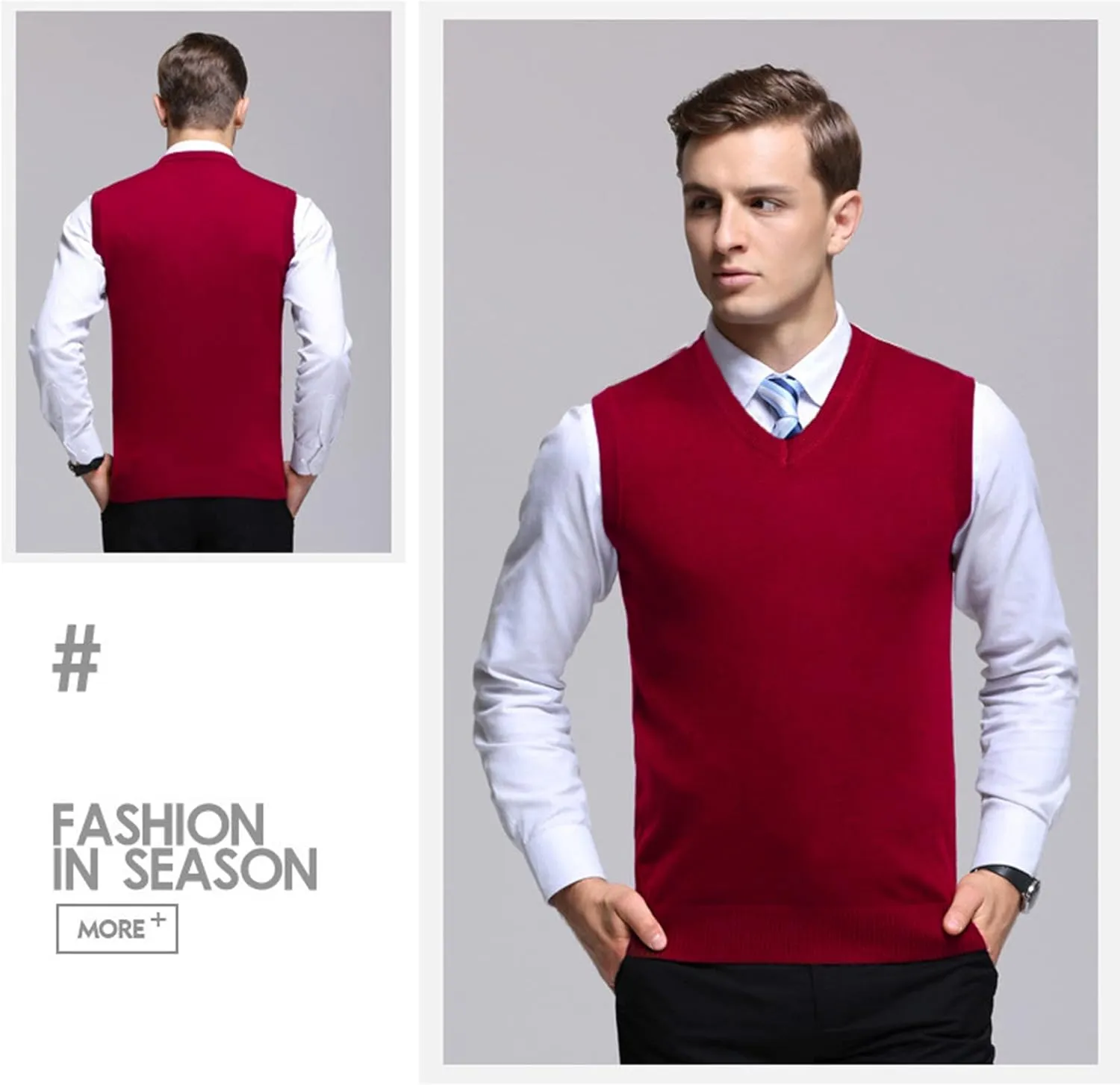 Amussiar Men's Casual Sweater Vest V-Neck Slim Fit Sleeveless Sweater Knitted Pullover Vest