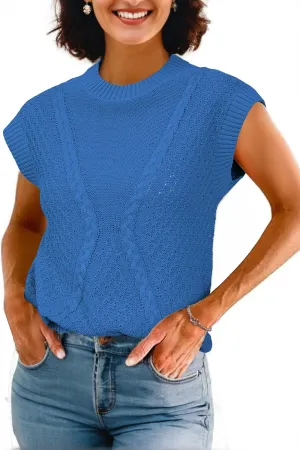 Arach&Cloz Womens Spring Sweater Vest 2025 Cap Sleeve Crew Neck Casual Tops Cable Knit Crochet Loose Fit Summer Outfits