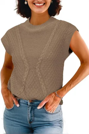 Arach&Cloz Womens Spring Sweater Vest 2025 Cap Sleeve Crew Neck Casual Tops Cable Knit Crochet Loose Fit Summer Outfits