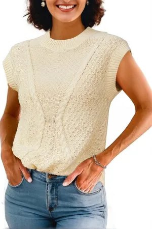 Arach&Cloz Womens Spring Sweater Vest 2025 Cap Sleeve Crew Neck Casual Tops Cable Knit Crochet Loose Fit Summer Outfits