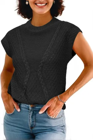 Arach&Cloz Womens Spring Sweater Vest 2025 Cap Sleeve Crew Neck Casual Tops Cable Knit Crochet Loose Fit Summer Outfits