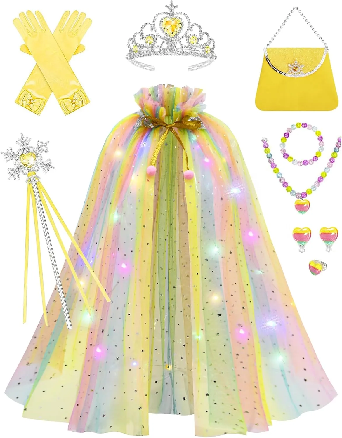 Avady Light Up Princess Cape Set Toys Princess Dress Up Clothes for Little Girls Halloween Christmas Birthday Gift