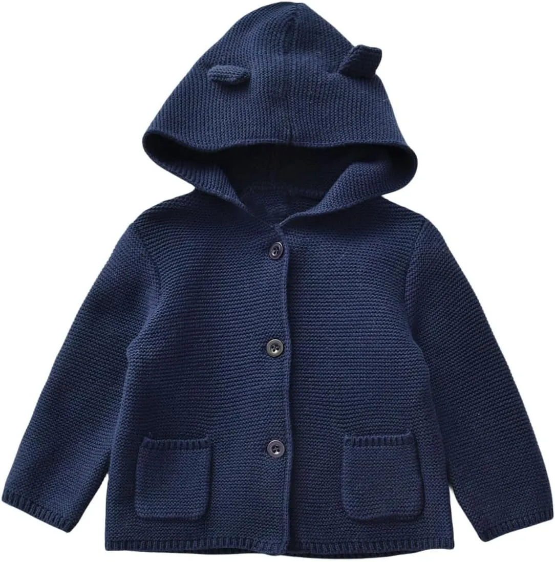 Baby Boys Cardigan Sweater Toddler Girls Knit Hooded Jacket Button Outwear Outfit Tops Sweatshirt