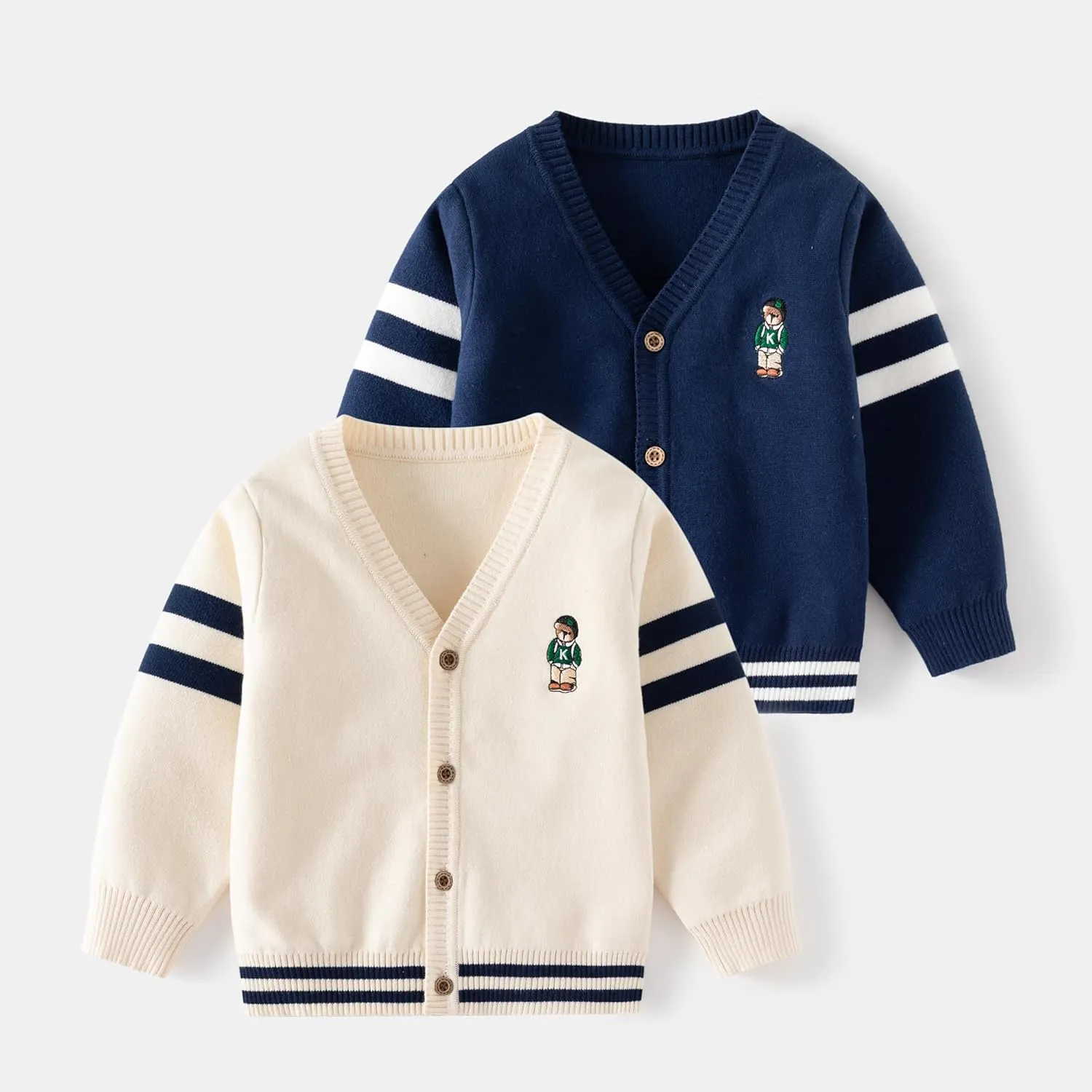 Baby Boys Girls Button Up Cardigan Sweater Dinosaur Full-Zip Long Sleeve V Neck Cartoon Embroidery Coat