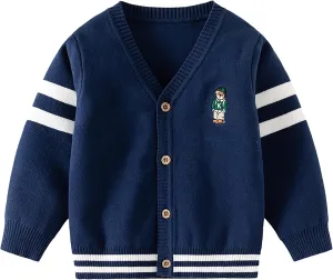 Baby Boys Girls Button Up Cardigan Sweater Dinosaur Full-Zip Long Sleeve V Neck Cartoon Embroidery Coat