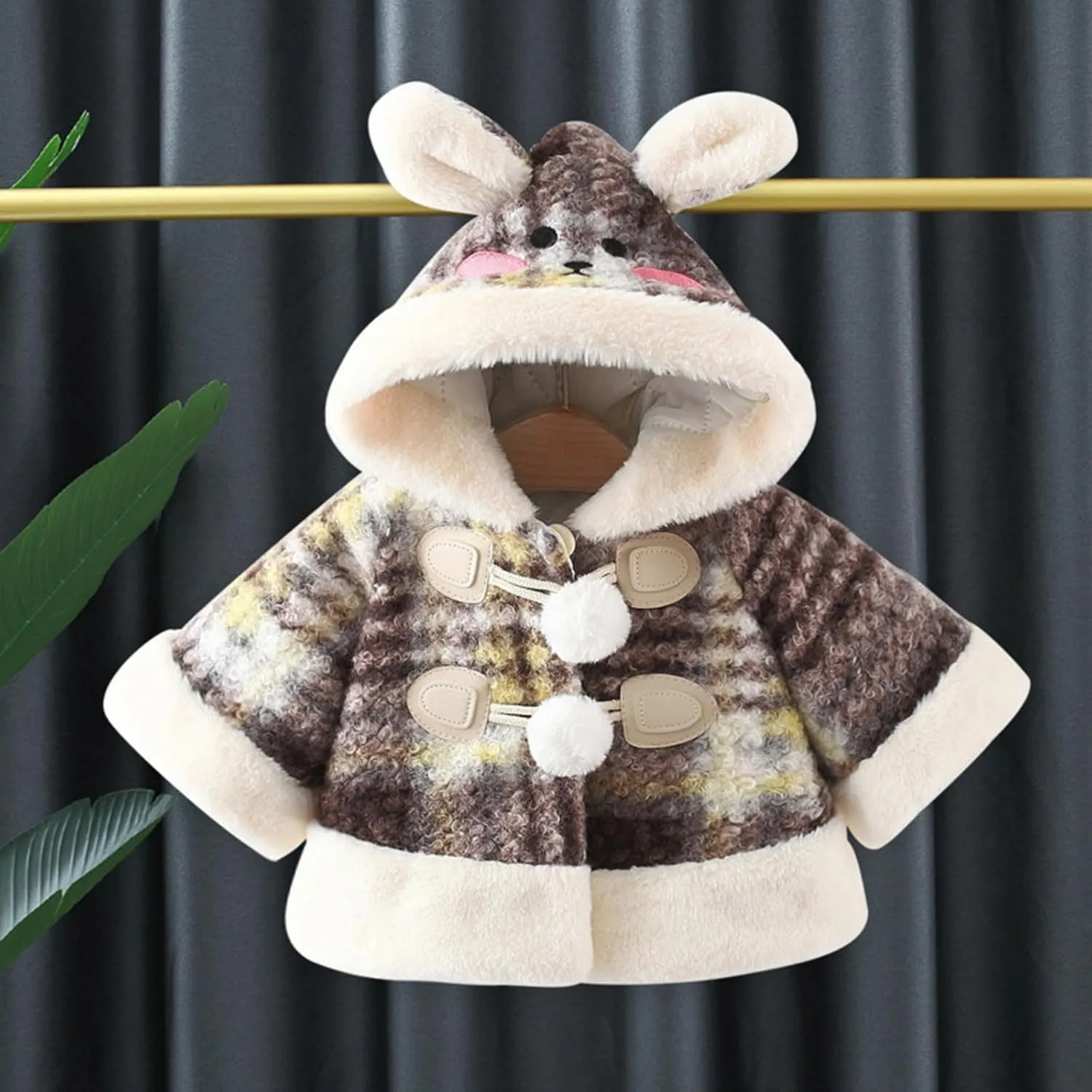 Baby Girl Clothes Kids Furry Cape Cloak Jacket Fleece Cloak Coat Pompom Hooded Cloak Poncho Jacket Outwear Clothes