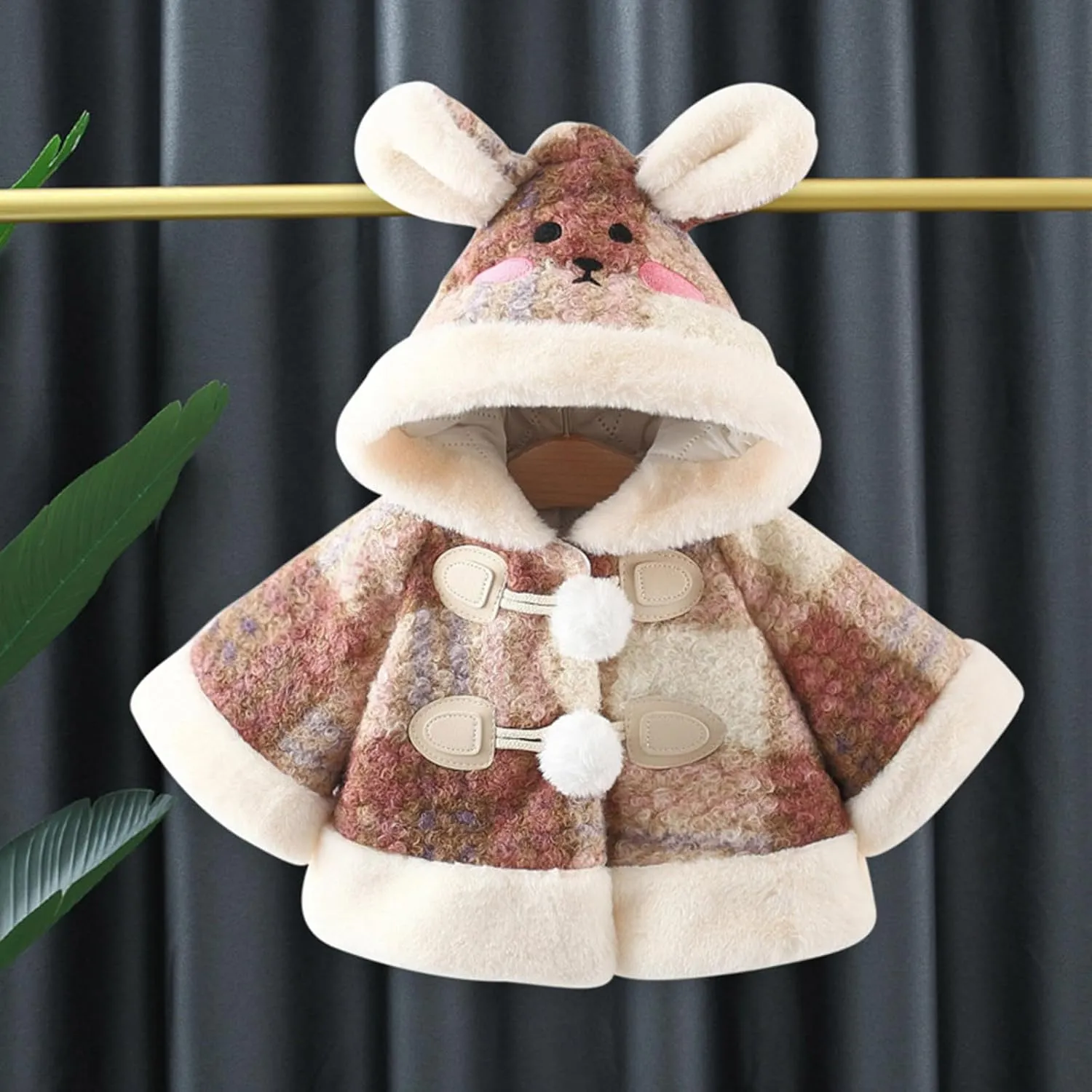 Baby Girl Clothes Kids Furry Cape Cloak Jacket Fleece Cloak Coat Pompom Hooded Cloak Poncho Jacket Outwear Clothes