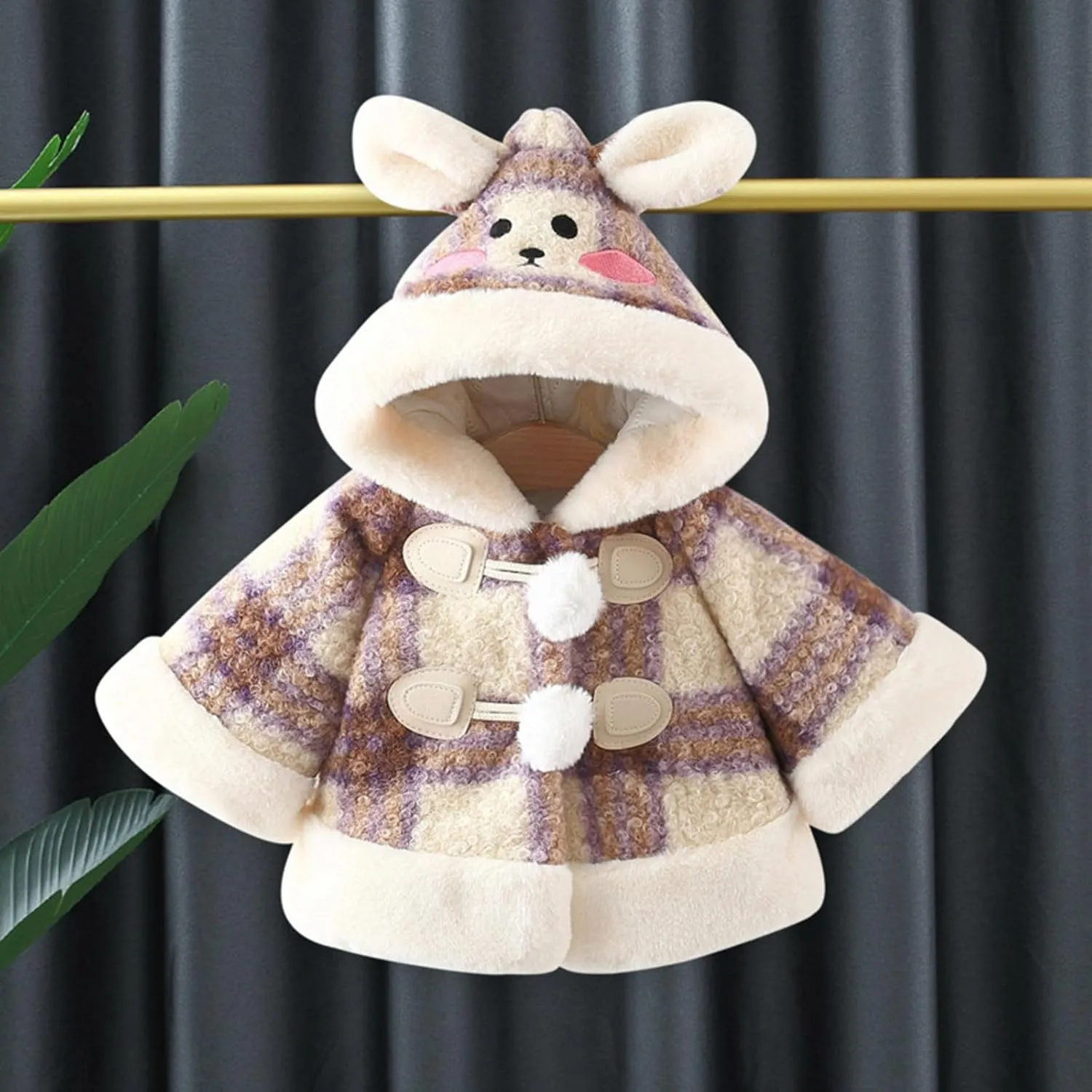 Baby Girl Clothes Kids Furry Cape Cloak Jacket Fleece Cloak Coat Pompom Hooded Cloak Poncho Jacket Outwear Clothes