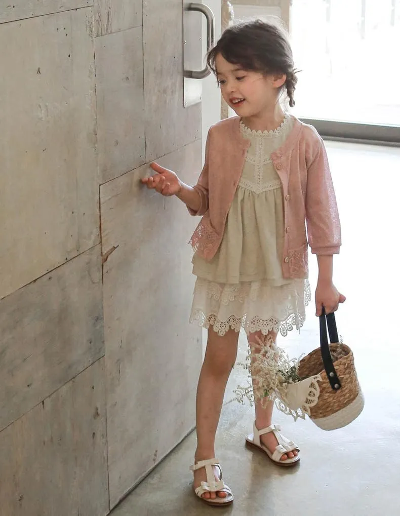 Baby Toddler Girls Cardigan Sweater Infant Bolero Shrug Kids Long Sleeve Button Closure Lace Dress Up Jacket Tops