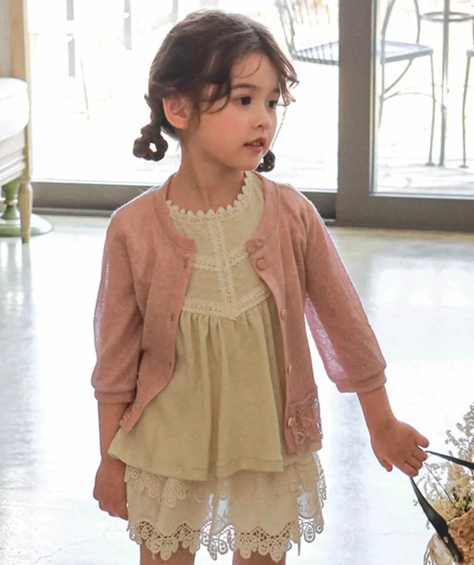 Baby Toddler Girls Cardigan Sweater Infant Bolero Shrug Kids Long Sleeve Button Closure Lace Dress Up Jacket Tops