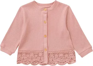 Baby Toddler Girls Cardigan Sweater Infant Bolero Shrug Kids Long Sleeve Button Closure Lace Dress Up Jacket Tops