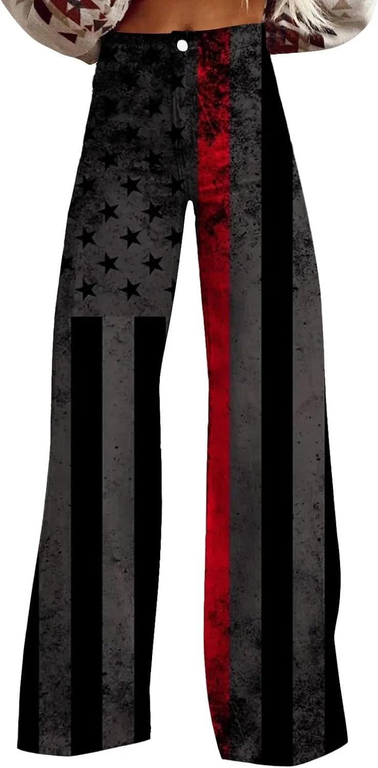 Baggy Flare Pants for Women Wide Leg Bell Bottoms Vintage Floral Print High Waisted Pants Going Out Street Trousers