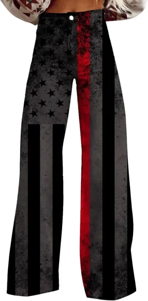 Baggy Flare Pants for Women Wide Leg Bell Bottoms Vintage Floral Print High Waisted Pants Going Out Street Trousers