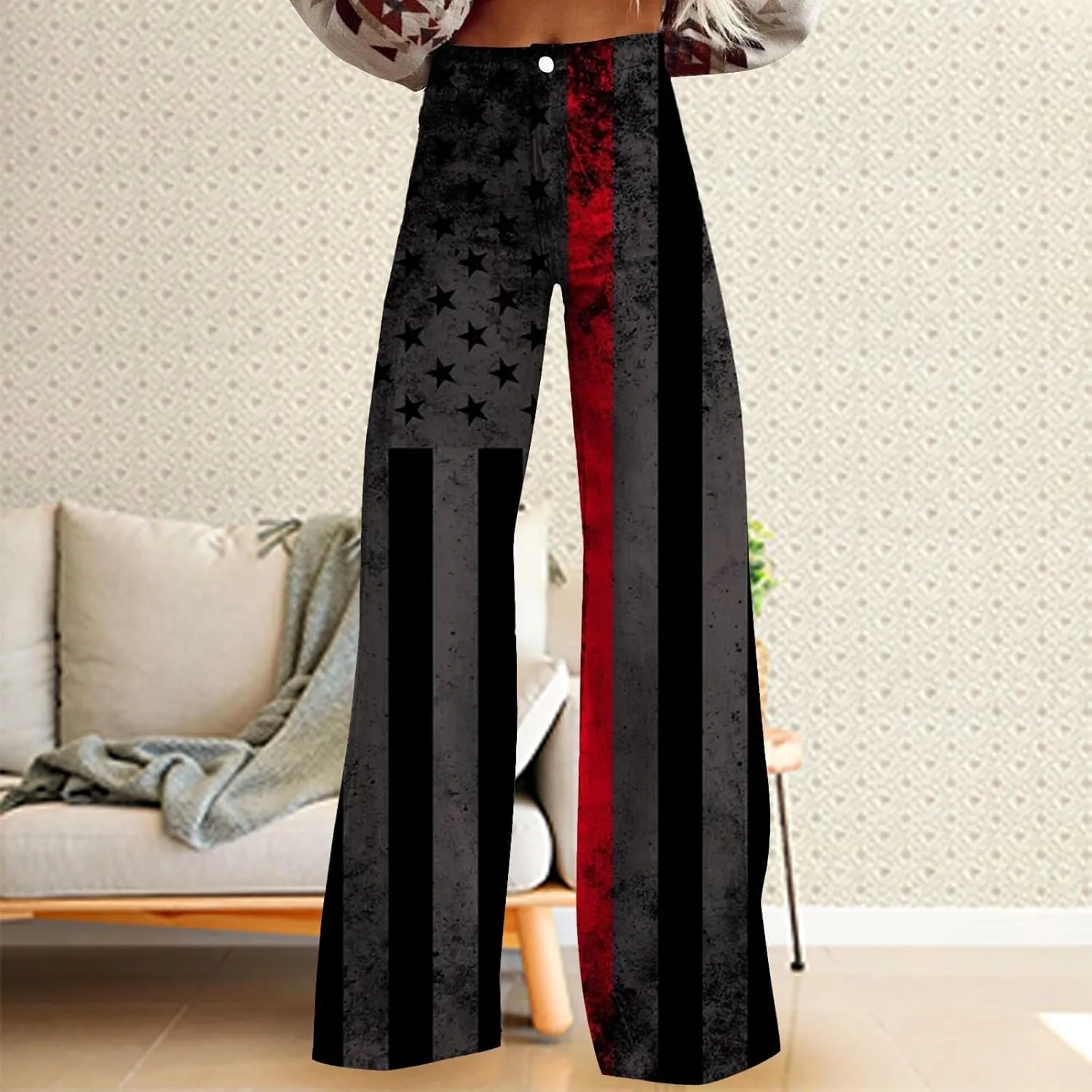 Baggy Flare Pants for Women Wide Leg Bell Bottoms Vintage Floral Print High Waisted Pants Going Out Street Trousers